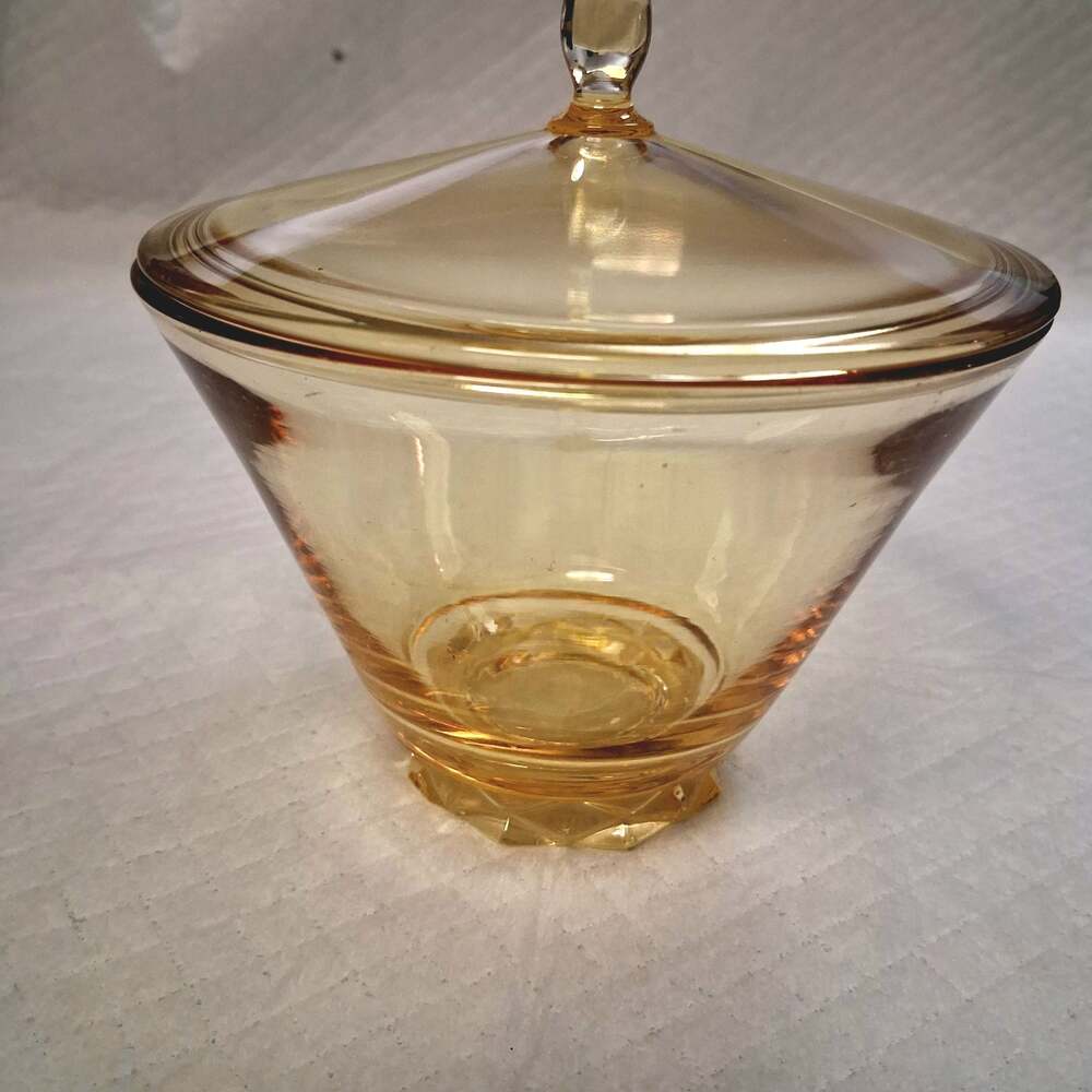 Vintage Amber Glass Vanity Jar with Lid